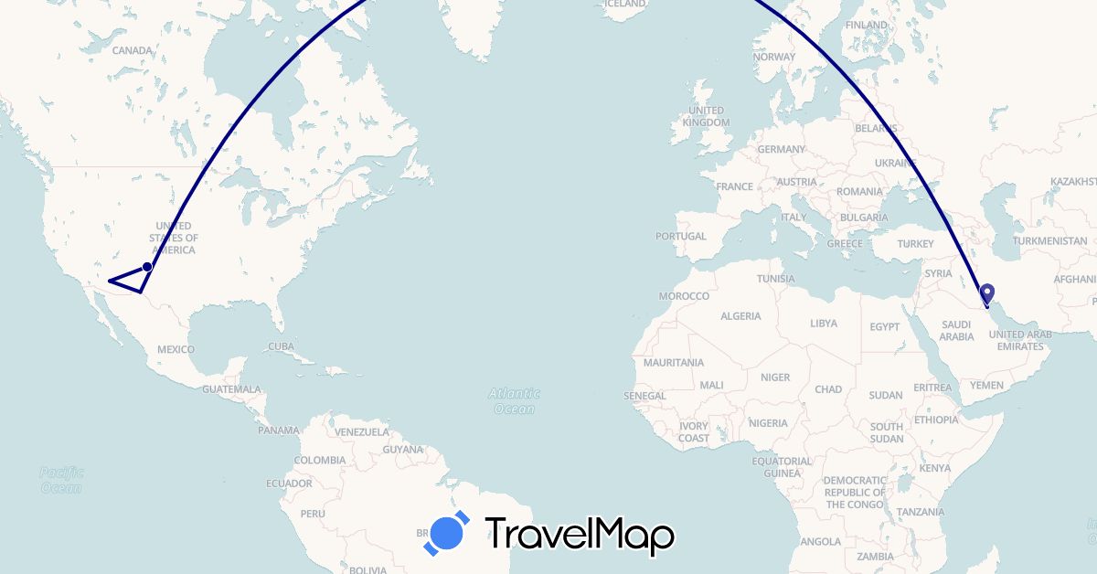 TravelMap itinerary: driving in Kuwait, United States (Asia, North America)